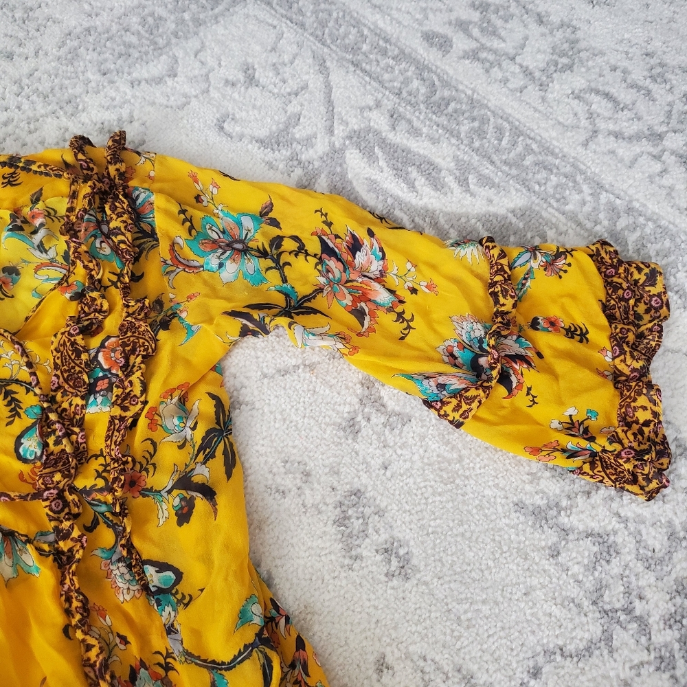 Anthropologie Ruffle Yellow Mesh Blouse - Picture 5 of 8